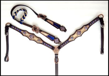 Showman Royal Blue and Gold Braided Single Ear Headstall and Breast Collar Set #2